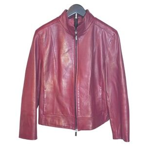 Vintage SIENA STUDIO women's leather jacket 90s Y2K Moto zipper red burgundy L